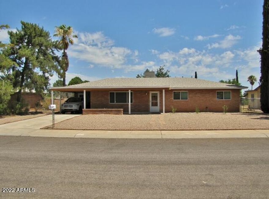 This roomy 3BR/2BA/1CP, 1554 sq. ft. home is centrally located in Sierra Vista, AZ just minutes from Ft. Huachuca, schools and shopping. Enjoy the large living areas, central A/C, and large backyard. Small dogs  40 lbs. please. Call today.