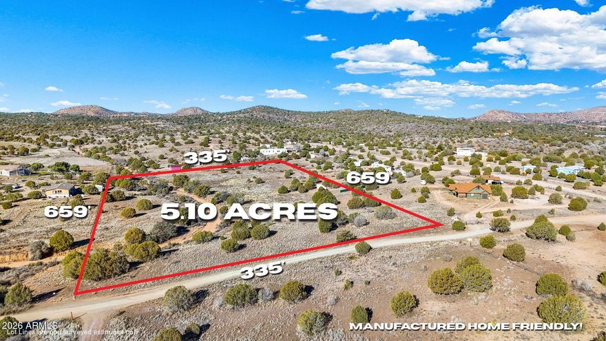 Enjoy wide-open space and beautiful views on this 5.1 acre parcel in the heart of Central Chino Valley. Zoned for manufactured homes or site-built construction, this gently sloped property offers multiple ideal building sites and excellent usability. Plenty of room for animals, toys, workshops, or future expansion. Incredibly rare to find a parcel like this not in a flood zone! Conveniently located near shopping, schools, dining, and everyday amenities, this property delivers the perfect balance of rural freedom with in-town accessibility. Whether you're planning a custom home, manufactured setup, or long-term land investment, this parcel provides flexibility, privacy, and classic Northern Arizona scenery. A rare opportunity to own acreage with views, usability, and location all in one.