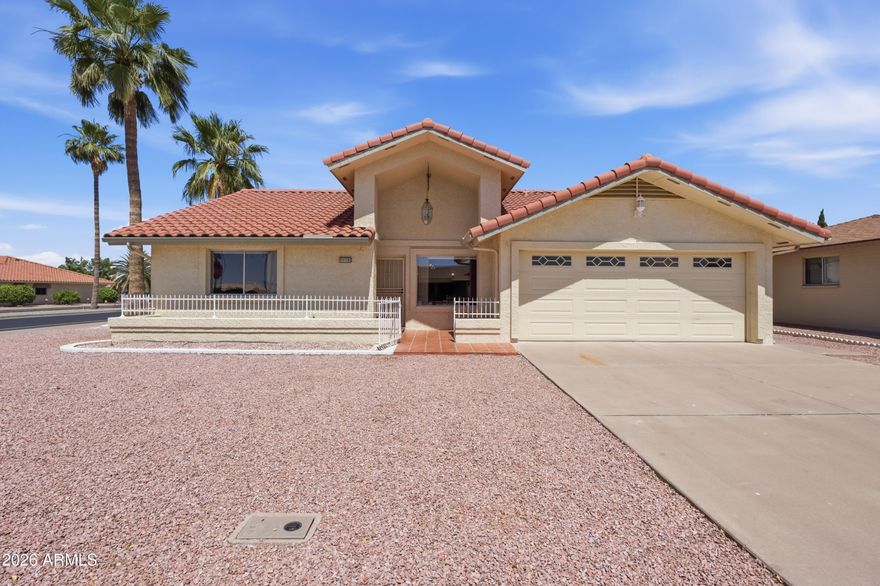 Ready for a buyer looking to add their personal touch! This 2BR/2BA, 1,562 sq ft corner lot home in the beloved 55+ community of Sunland Village is a rare opportunity. Some major ticket items are done: new AC (2021) and partial roof update (2020). Inside, soaring ceilings and spacious living and dining areas offer a strong bones canvas. Out back, enjoy a pergola-covered patio and low-maintenance yard on an oversized 7,190 sq ft lot. The real star? The community; 3 pools, golf, pickleball, tennis, fitness center, clubhouse, and endless activities. Low HOA fees. Lock-and-leave lifestyle.  Home sold as-is; seller to make no repairs.