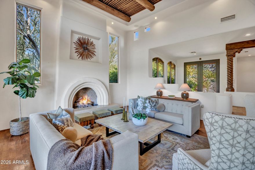 IMMEDIATE GOLF MEMBERSHIP AT CLOSE OF ESCROW!  One of a kind golf course setting!  Soft Santa Barbara style gem  situated along the fringe of the 3rd fairway of world renowned Desert Highlands golf course.  Formal living & dining rooms bordered by expansive windows,  large kitchen open to the breakfast room and spacious family room.  Owner's suite with private balcony offering views in every direction...Golf course, city lights, mountains & Arizona sunsets! Four guest bedrooms, designed for the comfort ad privacy of guests.  Large office.  The outdoor living = your southwest paradise, and features a vast covered patio and heated pool, all surrounded by beautiful flora. Designated a top 'Platinum Club of America'' golf club, Desert Highlands amenities include a Jack Nicklaus championship golf course, 18-hole putting course, award winning clubhouse featuring ''Jacks'' gastropub, state of the art fitness center, Highlands Racquet Club featuring grass, clay & pickleball courts,& more. A $205,000 membership fee is due from buyer at close of escrow