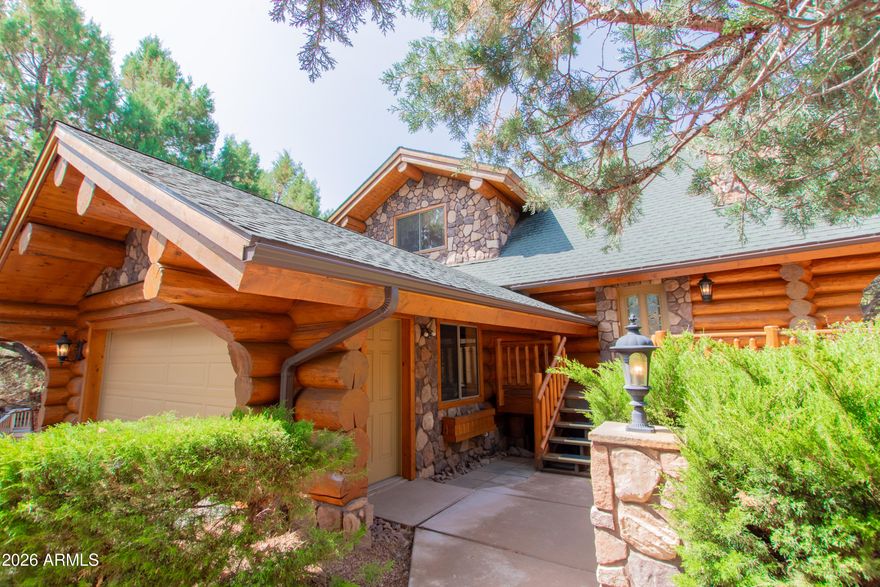 xperience mountain living at its finest in this extraordinary custom log home nestled in the heart of Pine! Step inside and be captivated by soaring 18'' log beams and exquisite craftsmanship that blend rustic charm with timeless elegance. This inviting retreat boasts 3 spacious bedrooms, 2 bathrooms, and a generous 2-car garage, offering plenty of room for family and friends. Wake up to tranquil mornings surrounded by trees, and unwind on your expansive wooden deck as you watch local wildlife wander by or gaze at a sky full of stars. Whether you're looking for a peaceful weekend escape or a full-time sanctuary, this one-of-a-kind property is your ticket to mountain paradise. Opportunities like this are rare--don't miss your chance to own a true Pine treasure!