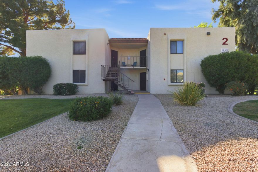 Located in Scottsdale close to Paradise Valley, just North of Paradise Valley. 2-bed, 2-bath condo, offering style, comfort, and privacy in one of Arizona's most sought-after areas. Step inside to an open and bright floor plan with new Quartz Countertops and undermount sinks in both bathrooms. The newly remodeled kitchen boasts Granite countertops, custom tile backsplash, and stackable washer/dryer. Both bedrooms are en suite, offering privacy and luxury and shower walls, walk-in closets, and wood shutters that add a touch of sophistication. Upstairs corner location on the East side with a private balcony perfect for relaxing or entertaining. This home is truly move-in ready--a perfect place to enjoy life close to Phoenix, Paradise Valley in Scottsdale. NEW HVAC 2024 New Refrigerator 2025