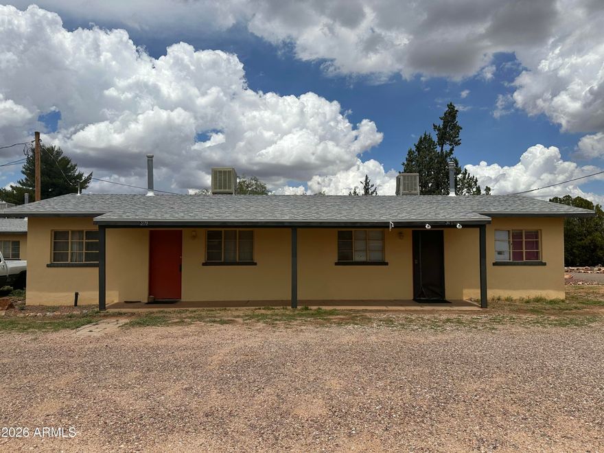 Excellent investment opportunity in Sierra Vista's West End! Three duplexes on a 2/3-acre lot near Ft. Huachuca's main gate. Property includes six 1-bed/1-bath units, approx. 650 sq.ft. each, CBS construction. Features gas heating/cooking, evap cooling, city water, front/rear covered porches, and private off-street parking. Total under-roof: 3,900 sq.ft. Fully occupied with tenants on 6-month leases. Recent gas line upgrades, all coolers serviced, desert landscaping maintained. Quiet area next to Soldier Park. No-pets policy in place. Priced at $450,000 ($115/sq.ft.)!