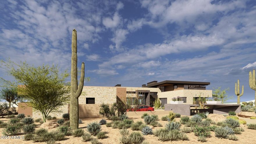 Located on a stunning 2.1-acre site, this to-be-built home designed by Tate Studio Architects is a modern masterpiece. The home has approximately 10,000 sq ft of livable space with 4 bedrooms, 6 bathrooms, a study, and a large, open living space. A luxurious outdoor patio with covered kitchen, dining, and lounge spaces overlooks the scenic surroundings. This home, designed by award-winning architects, is composed with a modern material palette including polished concrete floors, wood-clad ceilings, basalt tile walls, and black metal accents.
