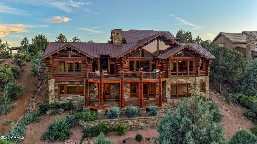 Discover the pinnacle of luxury living in this exclusive Chaparral Pines community in Payson, Arizona . This stunning log home with three bedrooms, four and a half baths offers unparalleled panoramic views of the mountains, pine forests and golf course blending sophisticated design with rugged natural beauty. Expertly crated for comfort and entertainment, the home features expansive windows, high end finishes, and seamless indoor outdoor living, creating the perfect mountain sanctuary for the discerning buyer.  The large stone fireplace in the great room is the center piece of the home. Gourmet kitchen and large walk-in pantry will delight the cooking enthusiast.  The upstairs media room is perfect for gathering the family and friends to enjoy fall football games or golf tournaments.