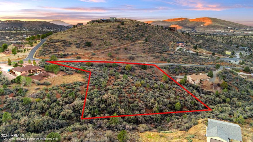 Prime 2.64-acre parcel in Lynx Mountain View Estate with panoramic views and NO HOA. Plenty of space to build your custom home in a quiet setting, just 15 minutes from downtown Prescott.