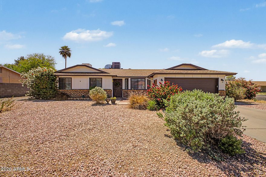 No HOA**Corner Lot**RV Gate**Single level, 4 bed, 2 bath home with loads of Charm!  You'll love the remodeled kitchen w/ soft close drawers, breakfast bar, beautiful granite countertop, apron sink, open shelves & custom hood above the range/oven, wall cabinetry for all of your storage needs!  Enjoy the vaulted ceilings, bay window in the family room, white washed brick fireplace & recessed shelving, bonus area is perfect for an office & additional storage for items that need to stay cool!  3 Guest bedrooms, an updated hall bathroom, & a large primary suite with walk-in closet, double sinks in the bathroom, more cabinetry, & walk-in tiled shower.  The backyard is lush with lots of vegetation for your enjoyment & an awesome bonus shed, complete with electricity & split unit, perfect hobby room, office space, she shed, man cave and it has a bathroom w/shower. This space is not included in the square footage.  The extended patio has a bump out area next to the primary bedroom with its' own private exit.  

This lot is nearly 1/4 acre and has lots of space on both sides of the home.  You love the space between neighbors and the close proximity to shopping, schools, restaurants, airports, parks and More!!