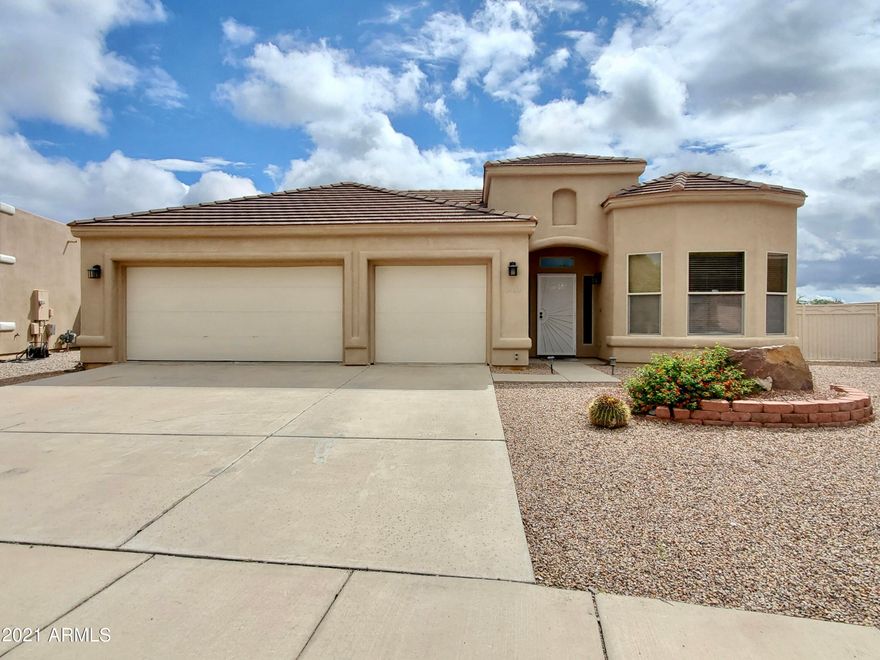 Gorgeous property that has it all!!!  4 bedrooms plus a den/office, 2.5 bathrooms, 3 car garage, private pool with spa, fire pit area, RV parking, Mountain Views, no HOA, no backyard neighbors.  This one is a MUST see!!! Kitchen has 5 burner gas range top with stainless steel hood. Convection oven and microwave built into wall. Corner pantry. All of the bedrooms have walk in closets!! So much storage!  Pool has mini pebble tech and goes to 7.5 ft deep. Highly maintained home: flat portion of roof has had full recoat, tile portion has had all care required serviced, stucco and paint care to exterior of home, brand new water softener, refrigerator, dishwasher, garbage disposal & garage door opener.