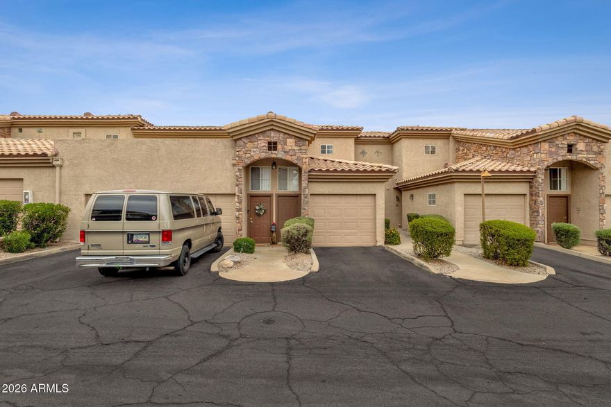 Welcome to refined desert living in this inviting 2-bedroom, 2-bathroom condo in the desirable Four Peaks community of Fountain Hills. From the moment you arrive, the stone-accented exterior and private entrance set the tone for a home that feels both warm and welcoming.

Step inside to a bright, airy floor plan featuring vaulted ceilings, soft neutral finishes, and expansive windows that capture natural light and surrounding views. The generous living and dining areas create an easy flow for everyday living or hosting friends. The kitchen comes with rich wood cabinetry, granite countertops, stainless steel appliances, and a breakfast bar that seamlessly connects to the main living space. Just beyond, sliding glass doors open to a covered balcony with sweeping desert and mountain views.

The primary retreat offers a spacious layout, a large closet, and an en-suite bathroom with dual vanities and a separate bathing area. A second bedroom and full bathroom provide comfort and flexibility for guests, remote work, or hobbies. Additional conveniences include an in-unit washer and dryer, abundant storage, and carport or attached garage parking.

Residents of Four Peaks enjoy access to an impressive collection of amenities, including a resort-style pool, outdoor spa and hot tub, fitness center, steam room, sauna, theater room, business center, and BBQ areas, all surrounded by well-maintained grounds. The pet-friendly community also offers flexible lease terms to accommodate a variety of lifestyles.

Situated in an International Dark Sky Community, Fountain Hills is known for its striking desert landscapes and brilliant night skies. With quick access to the 101 and 87, commuting is simple, and downtown Fountain Hills is just minutes away. This home presents an exceptional opportunity to enjoy space, scenery, and convenience in one of Maricopa County's most scenic settings.