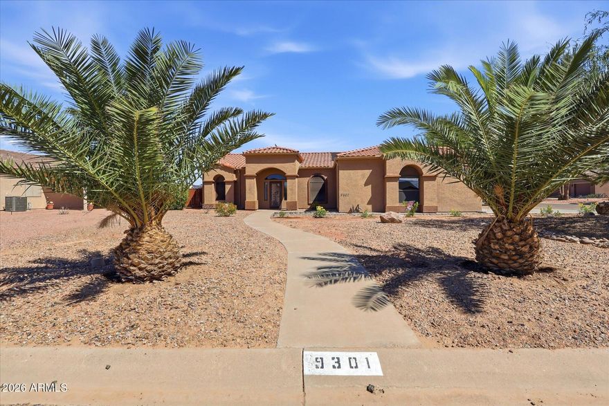 Spacious open-concept home featuring an oversized kitchen island with quartz countertops and copper inlay. Split floor plan with generously sized bedrooms and a primary suite with custom walk-in shower.

Enjoy Arizona living with a fully enclosed Arizona room and low-maintenance backyard. Outdoor space is set up for entertaining with a concrete pad, metal awning, and two sheds for storage or workspace.

Situated on a rare double lot with RV access, including a separate parcel with its own APN, offering additional potential (buyer to verify buildability).

Include APN 408-18-630 in contract. Buyer to verify all facts and figures.