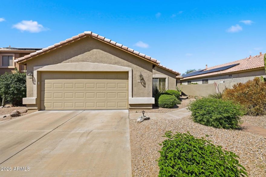 This beautifully upgraded 1,828 sq ft home is move-in ready and full of charm. It features 4 spacious bedrooms and 2 updated bathrooms, along with granite countertops, semi-custom cabinetry, and tile flooring throughout. The open living area includes a cozy fireplace, perfect for relaxing. Enjoy energy savings with fully owned solar. The garage offers epoxy flooring, upgraded cabinetry, and a new motor. Step outside to a private backyard oasis with a pebble tec pool, soothing fountain, shaded cantilever awning, and decorative palms. A tankless water heater adds comfort and efficiency. This home blends style, function, and comfort perfectly.