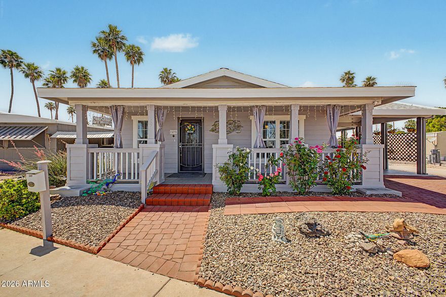 Discover this beautifully updated 2-bedroom, 2-bath manufactured home nestled in the sought-after 55+ community of Palm Shadows. Offering 1,620 square feet of thoughtfully designed living space, this pristine home has been meticulously maintained and is truly move-in ready.
Step inside to find an array of quality upgrades throughout, including new flooring, new AC, a newer hot water heater, and stunning custom painted cabinetry -- all complemented by fresh interior and exterior paint that gives the home a bright, clean feel from the moment you arrive.
The spacious primary suite features a generous sitting area, perfect for a reading nook or private retreat.  Enjoy morning coffee or evening sunsets from your charming front porch, and take advantage of the covered parking and two storage sheds, one shed has electricity and A/C, perfect for a craft room or office.
With a lot rent structure keeping your upfront costs low, this home is priced for exceptional value for the quality and lifestyle it offers.
Come experience the warmth and pride of ownership in every detail.  Financing is available with a Chattle Loan.