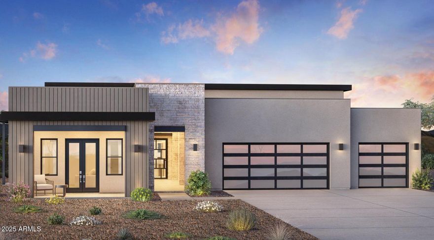 The Windgate home design offers effortless entertaining for family and friends. Welcoming casita and courtyard at the front entryway lead to the main living areas.  Double sided 60' fireplace and grand multi-slide stacking door are included at Great Room.  Casual dining, and kitchen have soaring ceilings and open to a generously sized covered patio for indoor/outdoor Arizona living at its finest. Grand ceilings vary from 10' to14' throughout the home. The well-appointed kitchen has oversized double islands with plenty of counter and cabinet space along with a generous walk-in pantry. Private casita can be used for a separate guest suite, gym, or secluded home or office. Home is offered to-be-built.