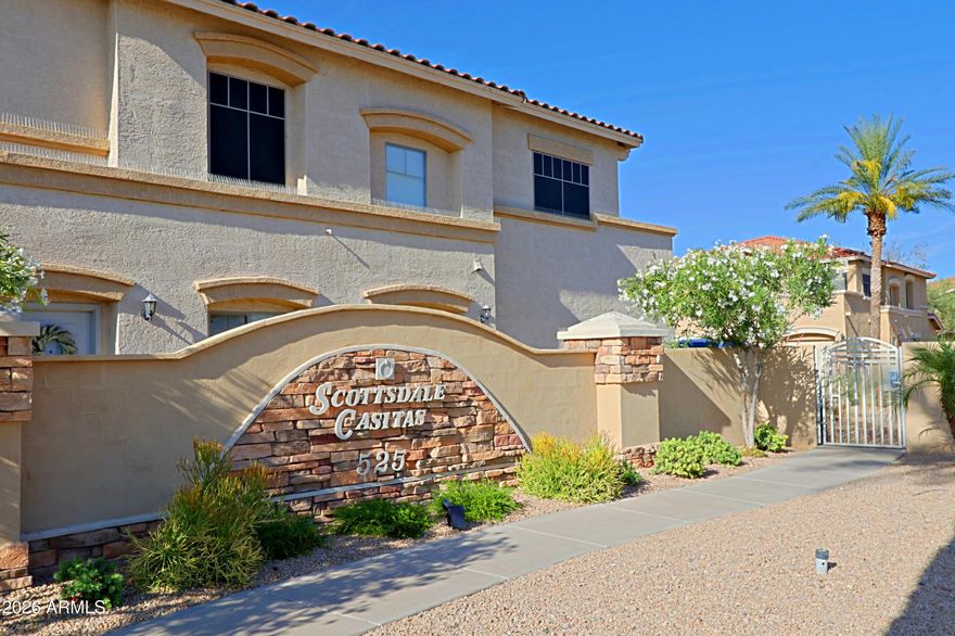 Welcome to this beautifully maintained home in a highly sought-after gated community in Scottsdale with a location second to none! Freshly painted with a spacious, open floor plan, this move-in ready gem features a large kitchen, new refrigerator, with ample counter space & breakfast bar, ceiling fans in every room, additional storage space and a large one-car garage. All appliances are included for your convenience.  Enjoy stunning Camelback Mountain views right from the bedrooms! Perfectly located just minutes from Tempe Town Lake, ASU, The Scottsdale Greenbelt-including parks, lakes, golf, and all the world class art, fine dining,  shopping, and nightlife Old Town Scottsdale has to offer! Property is located very close to the 101/202 freeways as well, and Sky Harbor  Airport!