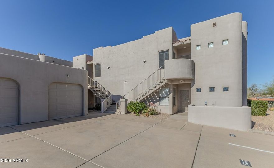 Looking for an easy, low-maintenance desert retreat, investment opportunity, or full-time home in the heart of Fountain Hills? This light-filled second-floor condo offers the perfect blend of privacy, convenience, and lock-and-leave living.
Enjoy elevated views, added natural light, and the benefit of no neighbors above--creating a peaceful, private atmosphere that's hard to find at this price point. The interior feels bright and inviting, featuring a desirable split floorplan that offers added privacy--ideal for guests, roommates, or short-term rental use.
Ideally located near shopping, dining, and the iconic Fountain Hills park, this home offers quick access to everything while still providing a comfortable and surprisingly quiet interior environment.
Short-term rentals are allowed, making this a fantastic opportunity for those looking to generate income as a vacation rental or Airbnb.
Added value: Brand-new Trane HVAC (Sept 2025) gives you peace of mind for years to come.