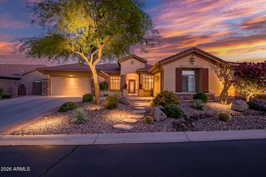 Stunning Anthem Country Club home at 1319 W Wayne Court, Anthem, AZ 85086. This completely updated Sonoma floor plan offers timeless elegance and thoughtful modern touches in Arizona's premier 36-hole guard-gated golf community. A welcoming paver courtyard invites you to step through the scrolled iron-and-glass door. Inside you will find no interior steps, Porcelain plank flooring flowing throughout, complemented by stacked stone accents on the custom fireplace, wine cellar, and master bath. Granite slabs top the kitchen, butler pantry, laundry room countertops, and suede finished granite bathroom countertops. Plantation shutters, newer infinity windows, and sliding glass doors frame the views while filling the spaces with natural light. Open concept from the family room to the gourmet kitchen that includes an eat-in dining area, breakfast bar, newer appliances, and gas cooktop. 

The master bath is a relaxing retreat featuring a soaking tub, dual rain-head shower with handheld wand, while two bedrooms offer ensuite baths with stylish barn-door glass-panel showers. The master also includes a Huge built-in closet with ample drawers, shelving and storage space. Outside, the fully landscaped backyard creates the perfect setting for gatherings with a sparkling pool, water features, travertine deck, large lighted ramada with built-in BBQ grill, crushed-glass fire pit and cauldrons. Manual sun shades provide easy shade and privacy across the patio. Upgrades include New decorative lighting and irrigation system in the front and back, Trane 4-ton dual AC condensers and furnaces installed in 2021 with four Wi-Fi programmable thermostats for year-round comfort, plus OWNED solar panels installed in 2020 that deliver zero-dollar monthly APS bills. The epoxy-coated garage floor and premium cul-de-sac location complete this low-maintenance, high-quality home.

An exceptional find in a fantastic community, this residence is ideal for those who appreciate championship golf, resort-style amenities and effortless Arizona living.