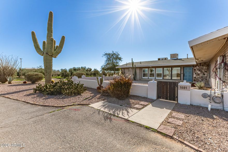 This one-of-a-kind property sits on 5 acres with no HOA, offering a rare combination of usable land, established olive trees, and long-term energy efficiency. The mature fruiting olive trees add character and thrive with minimal water, though generously maintained. The home features 2,500 sq ft, with 3 bedrooms, 2 baths, large laundry which can double as a mud room or office, and an open floor plan showcasing slate tile flooring and abundant natural light. The chef's kitchen includes granite countertops, stainless steel appliances, gas cooktop, plentiful cabinet space, and a walk-in pantry. The back patio includes a fireplace and stunning desert views. Recent upgrades include a 19+ kW PV solar system for reduced energy costs, Cox internet line supporting up to 2Gbps, Tesla EV charger, RV outlet, and a reverse-osmosis system kitchen, water softener in the garage and updated LED lighting throughout. The fully paved driveway ensures easy access without mud during rain, and the property includes RV parking.

Parking includes a 2 car garage and 3 car carport, a total of 5 covered spaces, and 10 slab parking spaces.

This exceptional property combines privacy, functionality, and modern upgrades, making it a rare find on a spacious 5 acres 1 mile from downtown Florence.