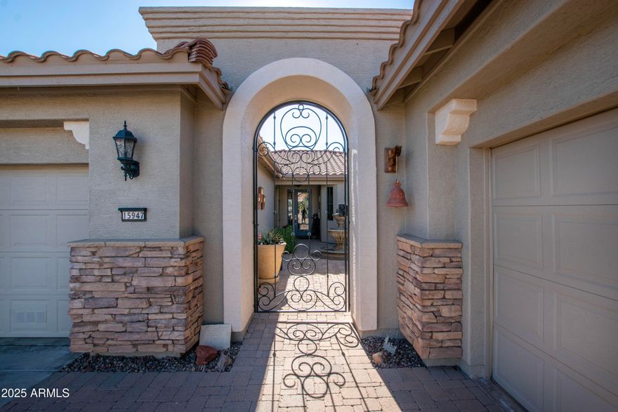 Exquisite Sienna Model Golf Course Residence w/ Casita & Owned Solar
Experience luxury living in this beautifully appointed Sienna model home, ideally situated on the golf course w/ sweeping panoramic views of the lush fairways & majestic mountains. This 3-bed, 3-bath property includes a desirable separate casita w/ full bathroom—perfect for guests, in-laws, or a private retreat.
Enter through a charming front courtyard featuring a tranquil fountain and elegant pavers. Crown molding graces every room in the main home and casita, adding timeless sophistication.
The gourmet kitchen is a chef's dream: Wolf & Sub-Zero appliances, custom-built island, built-in wine cooler fridge, spacious pantry, skylight, pull-out shelves, reverse osmosis system, new dishwasher, breakfast bar & cozy... dining nook.
Adjacent great room impresses with coffered ceilings and custom built-in entertainment center. The master suite offers direct patio access, an updated zero-grade entry walk-in shower, and a customized "dream" closet complete with its own island.
A dedicated den/office features built-in shelves with lighting and a generous desk. The travertine stone patio is an outdoor paradise: sparkling small pool, built-in BBQ, fire pit, ceiling fans and the middle pillar has been removed for completely unobstructed golf course and mountain views.
Additional highlights: full 3-car garage with storage cabinets, owned solar panels (dramatically low electric bills), updated HVAC (2021), new hot water heater, and pool pump/filter.
This move-in-ready gem blends elegance, comfort, and efficiency your desert oasis awaits!