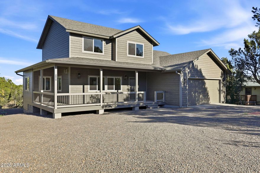 Escape to the cool pines in this stunning new build offering 2,234 sq ft of thoughtfully designed living space. Nestled among the trees in the desirable High Country Pines subdivision, this 4-bedroom home with a spacious loft/bonus room blends comfort, efficiency, and style. Enjoy an open floor plan perfect for entertaining, highlighted by a striking stacked stone fireplace and expansive windows that capture serene forest views. The main-level primary suite features a walk-in closet and a beautifully appointed shower, while a guest bedroom and additional bedrooms upstairs provide flexible living options. The upstairs bath includes a convenient tub/shower combo. Built for modern living, this home includes LP SmartSide siding, foam insulation, an electric tankless water heater, and premium LG appliances. Step outside to a durable Trex deck--ideal for relaxing or hosting. The oversized 26x24 garage includes epoxy floors, fully insulated, car charger, while dedicated RV parking with a dump adds exceptional convenience for adventurers. A perfect blend of nature, efficiency, and contemporary design--your mountain retreat awaits.
