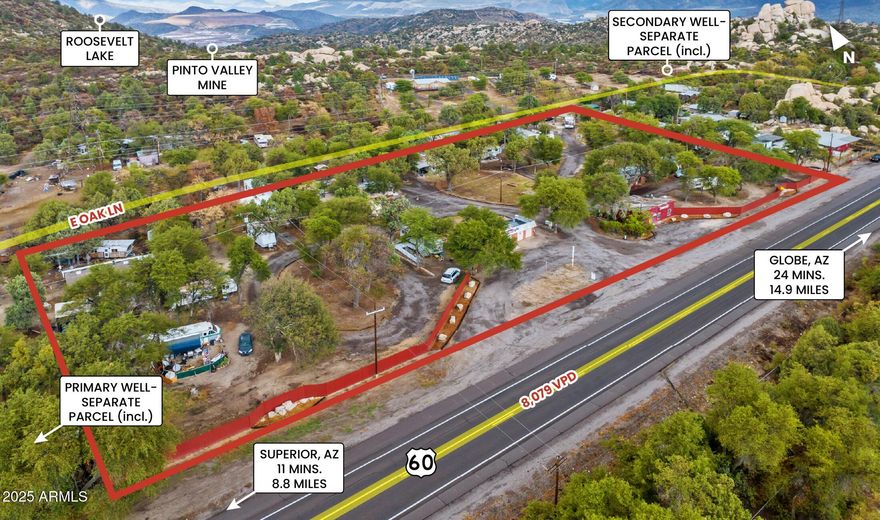 This 3.61-acre offering features a 15-unit mobile home park ideally located between Miami and Superior in the desirable ''Top of the World'' area, where temperatures average 15 degrees cooler than the Valley—supporting strong, year-round occupancy and tenant demand. In addition to the mobile home units, the property includes four buildings: a duplex, a single-unit apartment building, and two commercial structures. The current owner pays for water (via a private well), sewer (septic), property taxes, insurance, and maintenance. Rent increases are already underway, providing immediate income growth with additional upside potential for investors.