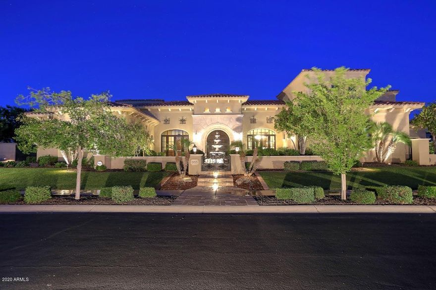 This luxury custom, impeccably maintained, Tuscan estate sits on a prime oversized corner lot in the gated Island at Fulton Ranch. On the main floor you'll find the Master Suite, 3 additional bedrooms all ensuite, & primary living areas. 1 of 2 casitas is also on the main level with access off the courtyard. Upstairs you'll find a theater room, game room, kitchenette/bar & half bath complete with top of the line brand new audio equipment- every movie buff's dream! 2nd casita around back complete w/private balcony overlooking pool area for a total of 6 Bedrooms + library/office and 6 Bathrooms + 2 half baths. Master Suite features oversized sitting room w/fireplace in addition to attached office/workout room/nursery and full size secondary laundry and kitchen complete w/exquisite detail.