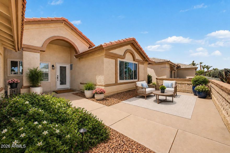 Quality improvements already completed so the next owner can simply move in and enjoy. In a price range where many homes still need major updating, this one stands out because the expensive projects have already been done for you. No remodeling budget, contractor headaches, or surprise upgrade costs needed here.The extensive renovations include a fully remodeled kitchen with granite countertops, shaker cabinetry, stainless steel appliances, and a beautifully updated primary bath featuring quartz counters, shaker cabinets, a walk-in shower, and modern fixtures. The secondary bath has also been tastefully updated with contemporary finishes. Major system upgrades include newer dual-pane windows, newer paid-off solar system for energy savings with NO solar payments, newer A/C, and roof under funderlayment replacement -- giving you confidence that the big-ticket items have already been addressed.

Additional improvements include upgraded 4-panel interior doors, newer front door, newer tile flooring and carpet, plantation shutters, ceiling fans throughout, garage cabinetry, newer water softener, updated washer and dryer, newer water heater, garbage disposal, and continuous circulating hot water. Both bedrooms feature walk-in closets, including a custom organizer in the primary suite.

Flexible living spaces offer room to relax or entertain, while the front patio seating area and large private backyard with extended covered patio and low-maintenance desert landscaping create the perfect Arizona lifestyle. Truly move-in ready with evident pride of ownership throughout.

Resort-style amenities abound in Sun Lakes, including the par-72 Cottonwood Golf Course and par-62 Palo Verde executive course. Enjoy multiple lighted pickleball & tennis courts, a state-of-the-art fitness center, and multiple community pools, including lap and recreational pools. Community features also include scenic walking paths around beautiful lakes, plus a park with bocce ball, putting greens, corn hole, and a reservable ramada for gatherings.Dining and social opportunities are plentiful with both Cottonwood and Palo Verde clubhouses offering on-site restaurants, bar lounges, and a variety of social events. Residents also enjoy access to numerous clubs, classes, and organized activities, creating an active and engaging lifestyle.