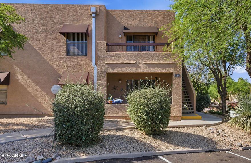Enjoy the best of Arizona living in this charming boutique-style retreat located in the heart of Fountain Hills. This inviting 1-bedroom, 1-bath condo features a spacious bedroom, tub/shower combination, and a separate dressing area complete with vanity sink and oversized mirrored closet doors. Additional storage in both the laundry and bath areas adds everyday convenience. Relax on the oversized private balcony where mature shade trees create a peaceful setting and frame the surrounding views. Residents enjoy access to a heated pool, spa, and clubhouse, all just moments from the World Famous Fountain, Fountain Park, shopping, dining, entertainment, museum, and post office.