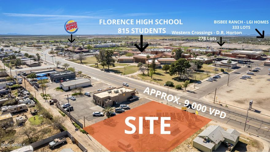 This 0.34-acre parcel along S Main St in Florence located across from Florence HS is now available for sale. Seller is offering seller financing with $10000 down and $115000 financed at 8% for 30 years. Estimated P&I payment is $843.83 per month plus a $20 third party servicing fee for a total payment of $863.83. No prepayment penalty. Buyer to verify all details. Build to suit or ground lease options available and site is zoned retail commercial. Seller financing available! Potential for drive thru. Previous plans Wirth a drive thru were approved by Town of Florence P&Z in 2024.