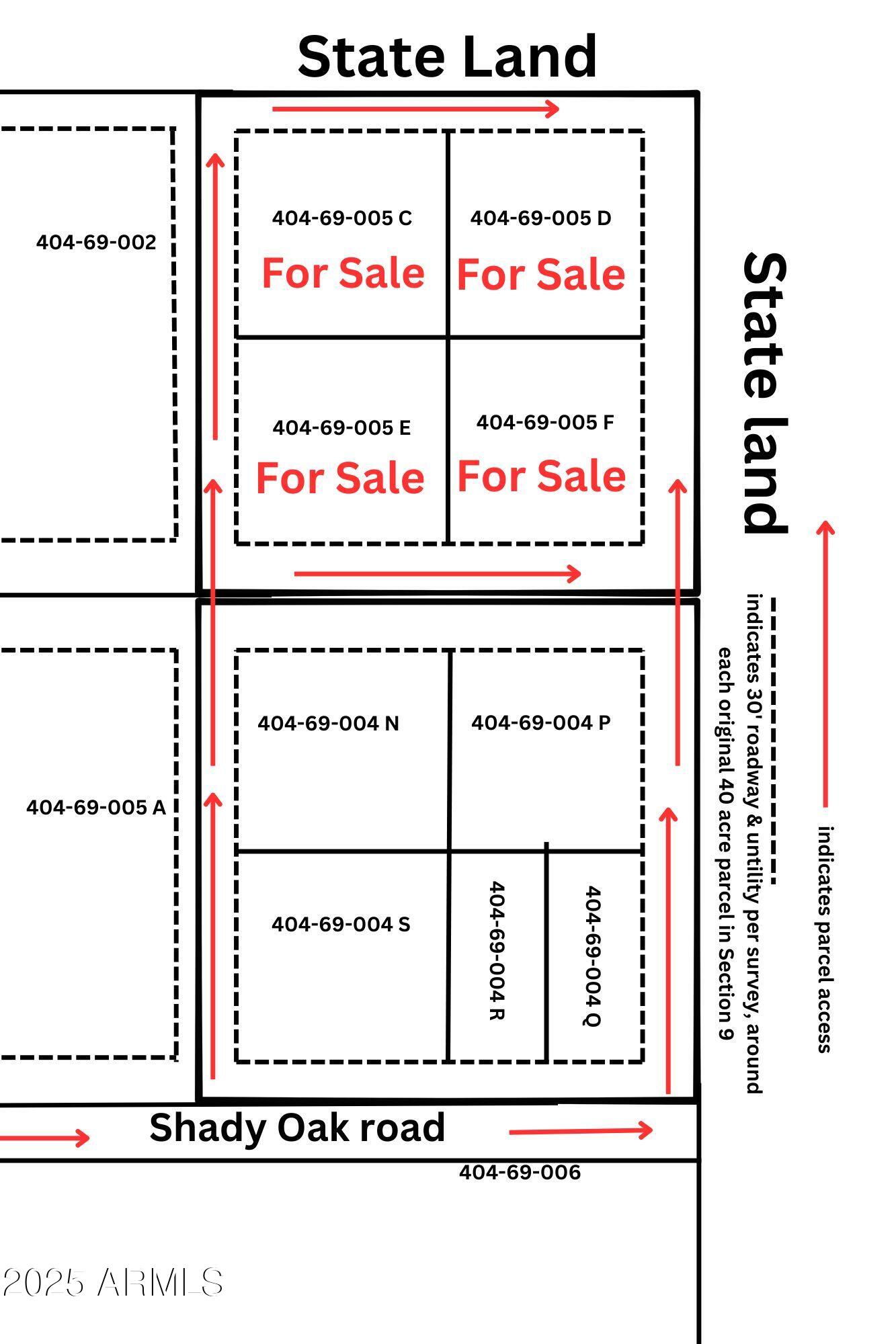 Multiple 10 Acre Parcels available.
404-69-005  C, D, E, F - Land