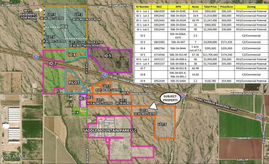 An exceptional opportunity to acquire up to 9- 121 acres strategically located at I-10 and 411th Avenue in Tonopah, Arizona. Positioned at the gateway of future growth corridors, this property offers prime commercial, office, and industrial development potential.
Location Advantages:
Frontage: Indian School Road, Interstate 10 (I-10), and paved 411th Avenue 

Immediate access to I-10 Highway, a major transportation corridor between Phoenix and Los Angeles.
Located just west of Buckeye, one of the fastest-growing cities in the U.S. Easy proximity to Tonopah Downtown (Pilot Truck Stop, Post Office, Motel, Services).