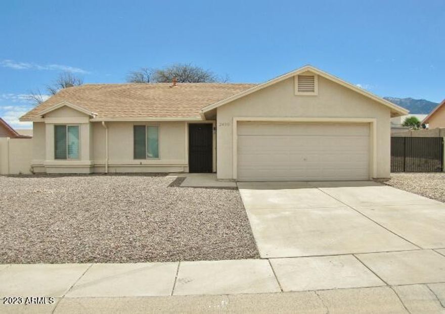 This thoughtfully upgraded, 3BR/2BA/2CG, 1475 sq. ft., rental in Sierra Vista, AZ is minutes from Ft. Huachuca, shopping, Huachuca Mountain Elementary and Canyon Vista Medical Center. The open floor plan includes a new A/C system, upgraded kitchen with S/S appliances, upgraded primary bathroom and a large living area. The backyard is large and fenced with a utility gate. Call today.