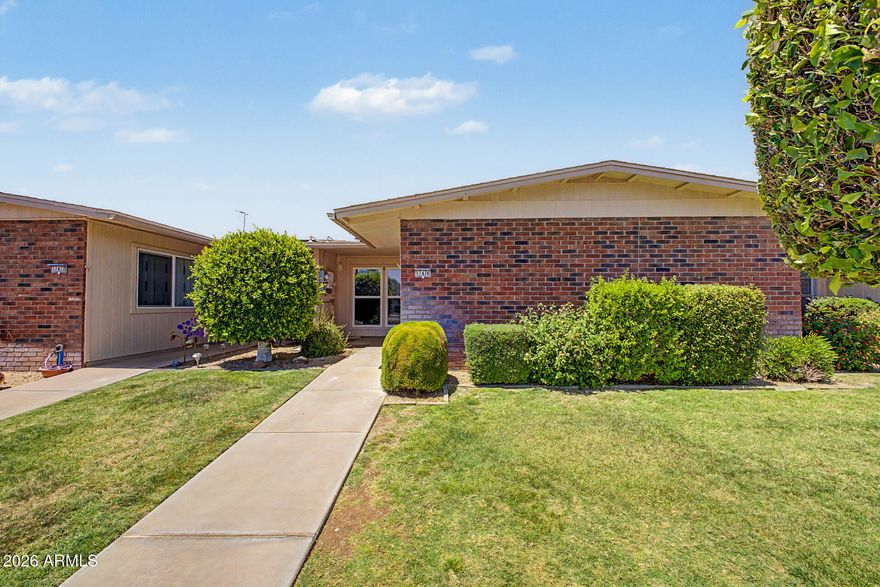 Enjoy the carefree Sun City lifestyle in this comfortable 2-bedroom, 1.75-bath home, conveniently located near shopping, dining, and several recreation centers. This well-maintained home features an updated kitchen with quartz countertops and refreshed cabinetry, updated bathrooms, and easy-care laminate and tile flooring throughout. Relax on the private screened patio, and enjoy the convenience of built-in garage storage cabinets. Additional highlights include money-saving solar, a freshly painted exterior in 2021, a roof redone in 2018, and a regularly well-maintained A/C system. The property grounds are nicely maintained by the HOA, offering true low-maintenance living in a well-run community with no rentals allowed. Don't miss this one!