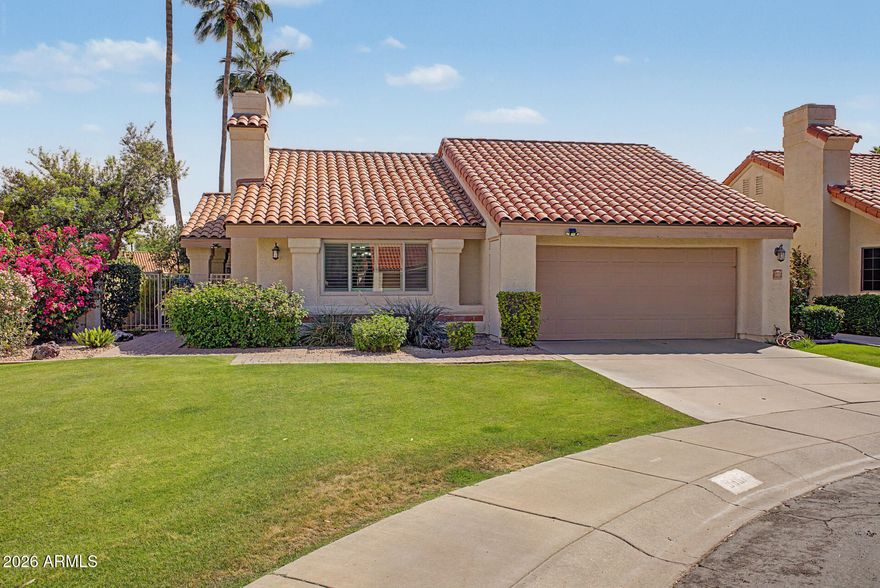 Experience the best of Scottsdale Ranch living in this beautifully updated 2 bedroom, 2 bathroom home located in the highly sought-after Mission Monterey community. Nestled on a quiet cul-de-sac. This home offers the perfect blend of low-maintenance living, lock-and-leave convenience, and full-time comfort--ideal as a second home, winter retreat, or primary residence. Step inside to a light, bright open floor plan with vaulted ceilings, large picture windows, and abundant natural light. The spacious living area features a remodeled fireplace, plantation shutters, and seamless flow for indoor-outdoor living and entertaining. The updated kitchen is a standout with quartz countertops & stainless steel appliances, and ample prep space--perfect for everyday living or hosting The primary suite retreat includes a walk-in closet with built-ins, spa-like bathroom with oversized walk-in shower and soaking/Jacuzzi tub, and private courtyard access. The split floor plan provides privacy, with a fully remodeled second bathroom for guests. Enjoy resort-style amenities including a heated community pool and spa, plus access to Scottsdale Ranch amenities--tennis courts, volleyball courts, parks, walking paths, and scenic lake views.