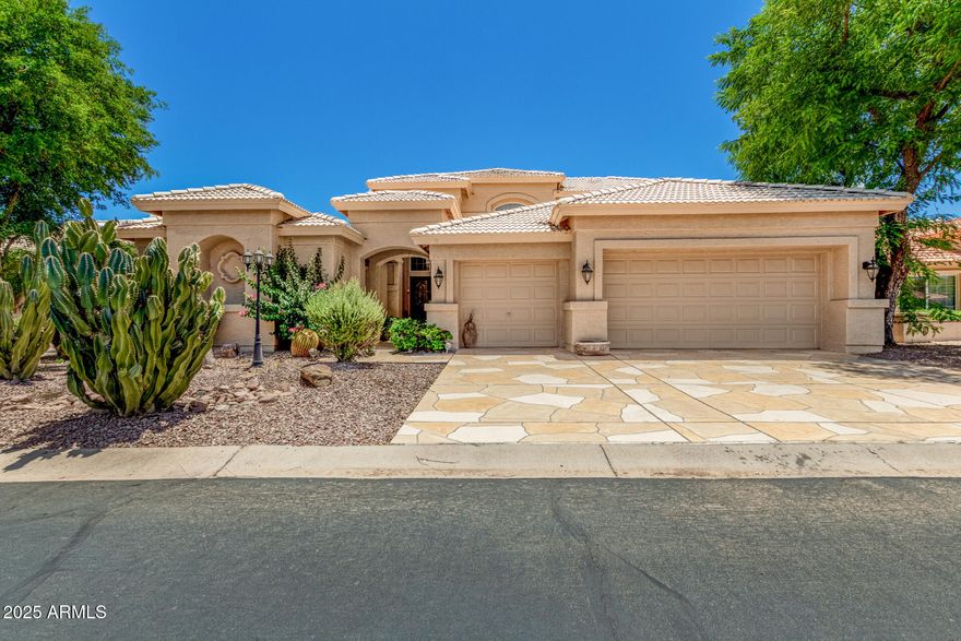 Your Active 40+ Life Starts in Sun Lakes' Oakwood — Complete with a Private Casita, Where at least one resident must be 40 or better! Enjoy great curb appeal and a spacious 3-car garage. Inside, you'll find vaulted ceilings, plantation shutters, and tile floors throughout, illuminated by amazing light from elaborate windows. This home offers spacious rooms including a first-floor den and a formal dining room perfect for entertaining. The kitchen boasts beautiful countertops, a large pantry, and a convenient island. The spacious primary suite is conveniently, yet privately, located on the main level. A unique feature is the second story, dedicated to one bath and two versatile rooms, perfect for additional bedroom

or craft spaces. Step out to your spacious, full screened-in back patio, offering lots of room for entertaining. This outdoor oasis is complete with a relaxing spa and a gas plumbed BBQ, all surrounded by mature fruit trees.

Adding to the home's flexibility is a separate private casita, ideal for visiting family, long-term guests, or even an in-law suite, providing comfort and independence.

Experience the resort-style amenities of Oakwood, from golf to fitness centers, pools, tennis, pickleball, and a myriad of clubs and social activities. This is the ultimate community for active adults in Sun Lakes, Arizona.
