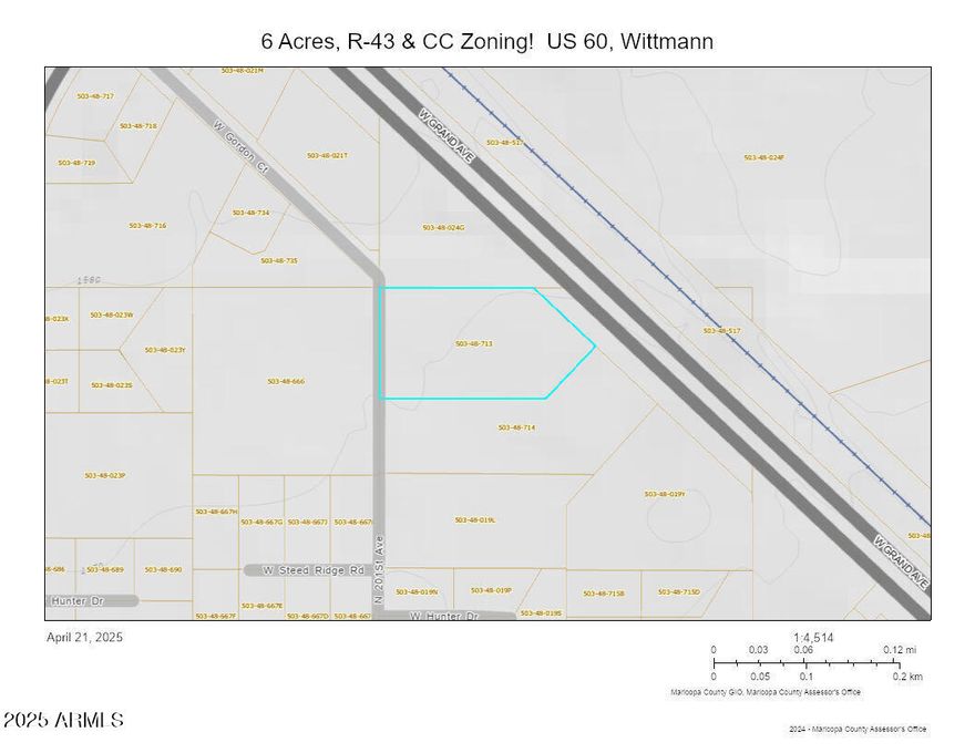 6 ACRES Vacant Land with US 60 Frontage!  Dual Zoned as R-43 AND Commercial Community ''CC'' so develop the commercial side and build your small subdivision OR RE-ZONE and use your imagination!  Utilities are adjacent!  Sellers have Surveys, Land Drainage, Compaction, and Building Plans for Warehouse and Mini-Storage available.  TREMENDOUS GROWTH AREA so hurry before we increase the asking price!