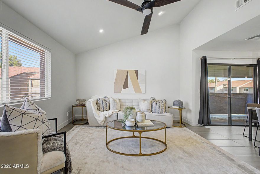 BEAUTIFUL, FULLY REMODELED upstairs unit. 2 beds & 2 baths, it tastefully blends modern comfort and style. The inviting interior features a neutral palette, recessed lighting, abundant natural light, and tile flooring t/out. You'll love the welcoming living space, made airy by the high-vaulted ceiling! BRAND NEW 2026 AC UNIT. The renewed kitchen boasts SS appliances, quartz counters, tile backsplash, ample cabinetry, a breakfast bar w/pendant lights. Perfectly sized bedrooms with walk-in closets! Both primary & secondary bathrooms have been beautifully updated with custom designer finishes. Enjoy relaxing on your cozy balcony that overlooks one of the two community pools & spas! The unit also includes an assigned carport space plus an additional parking spot. Great Mesa location!