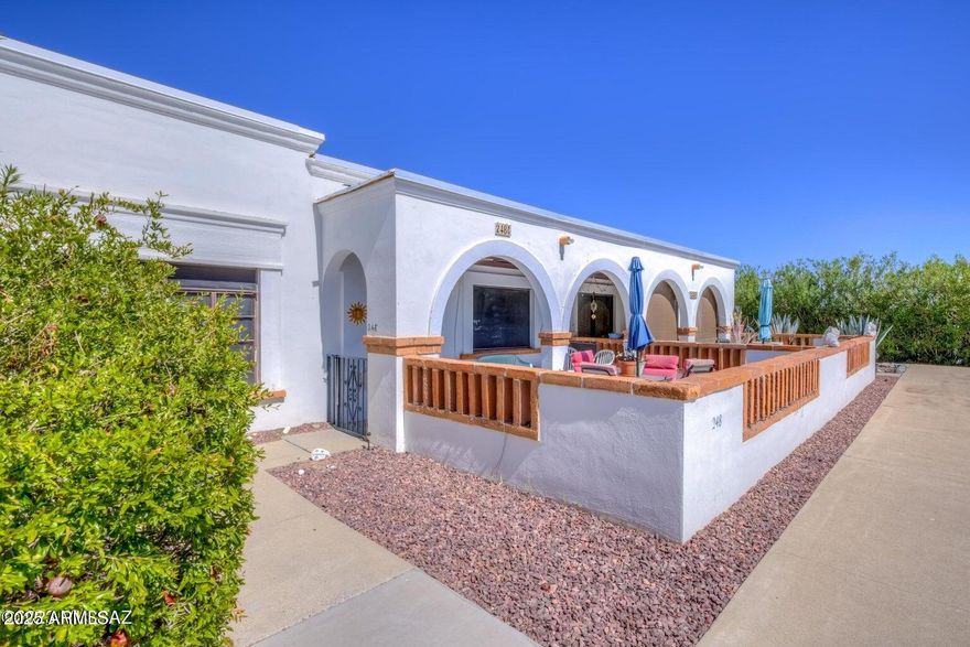 Welcome home to this charming Villa, tucked away in one of Green Valley's most desirable 55+ communities. Bursting with Southwest character and easy living comfort. This delightful residence offers the perfect balance of coziness, convenience, and resort-style amenities. Perfect as a winter retreat or a year-round haven. This darling Villa is ready to welcome you home. Did I mention close to shopping, grocery stores, and many restaurants?
Don't wait. Nothing like living your dream... The monthly HOA fee covers the community pool, water, sewer, trash pickup, and exterior maintenance. This maintenance encompasses the roof, doors, exterior painting, landscaping, HVAC systems, and water heaters. With the convenience of simple living, you'll have more time to explore and enjoy all the activities available at Green Valley Recreation. Why rent when you can own your own villa?