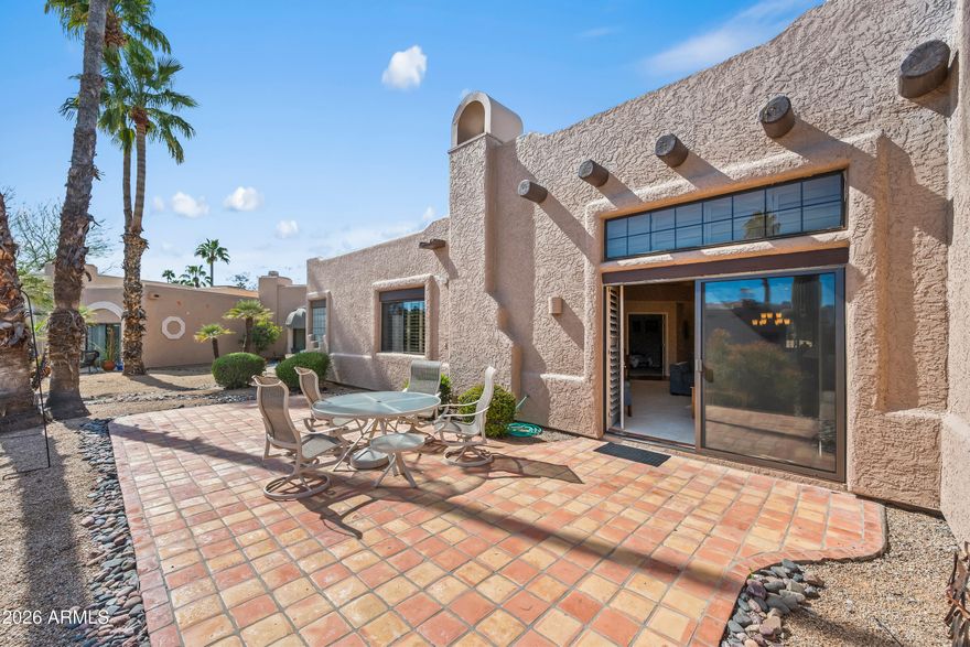 FURNISHED & Turn-Key with Breathtaking Mountain and Golf Course Views

Wake up to sweeping views of the Mazatzal Mountains and iconic Four Peaks, perfectly framed beyond the 4th hole of the White Wing Golf Course. This beautifully updated townhome blends comfort, style, and effortless desert living -- and it's ready for you to move right in.

Thoughtfully refreshed with new furniture, décor, fixtures, and updated bathrooms, the home offers an airy great room with vaulted ceilings, a cozy wood-burning fireplace, and sliding doors that open to a private back patio with stunning mountain and fairway views. Saltillo tile underfoot adds timeless Southwestern charm, creating the perfect space for morning coffee or sunset gatherings.