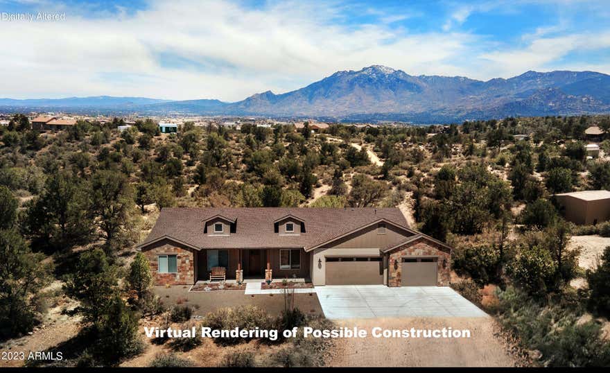 We plan to build this Gorgeous 2536 Square Foot Home, w/3Bedrooms, 2.5Bathrooms/ 3CarGarage + Den on 4 ACRES +/- in Williamson Valley Heights. Home will have Stacked Stone Accents, Open/Split Floor Plan, GREAT ROOM Concept, Vaulted Ceilings, Luxury Vinyl Wood Planked Flooring, & Upgraded Lighting. Kitchen will be well appointed Knotty Alder Cabinetry, GRANITE Countertops, Island, Stainless Steel Appliances, Pantry, & under cupboard lighting. Master is Spacious, has dual Sinks, Jetted Garden Tub, Large Shower, & Large Walk in Closet. Additional Features include large Laundry Room adjacent to Master Bedroom, will include Paver Driveway/Walkway, Large Covered Patio & can include Detached RV Garage with plenty of room with a slight price adjustment. Completion Date is estimated at 12 months from Contract Acceptance !!! Photos are of a Previous Home we built but the VIEWS are the Real Thing from the actual lot!!!!! Build to Suit - Images are a sample of possible construction.  Taxes listed are for vacant land only. Sale includes parcel numbers 306-35-298 & 306-35-256X.