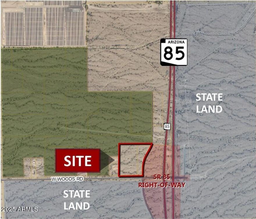 Well located off at the State Route 85 and Woods Road interchange. * Ideal for uses such as travel center, industrial and/or other commercial uses. * Buckeye has been the fastest growing city for the past decade with a current population of 120,000. Visit growbuckeye for population and demographics.  * Average household income: $122,756.00 * Median age: 35.8