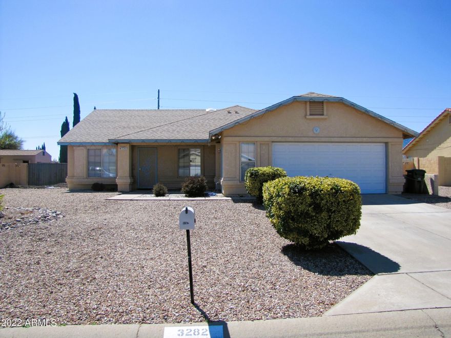 This well-maintained 4BR/2BA/2CG, 1957 sq. ft. home on .324 acre is centrally located in Sierra Vista, AZ minutes from Ft. Huachuca, schools shopping & Canyon Vista Medical Center.  The open floor plan includes two living areas, upgraded light fixtures and ceiling fans, S/S appliances, vaulted ceilings & central A/C.  The yards are fully landscaped view views of the Huachuca mountains, a storage shed and a grass lawn in the backyard.  Call today.