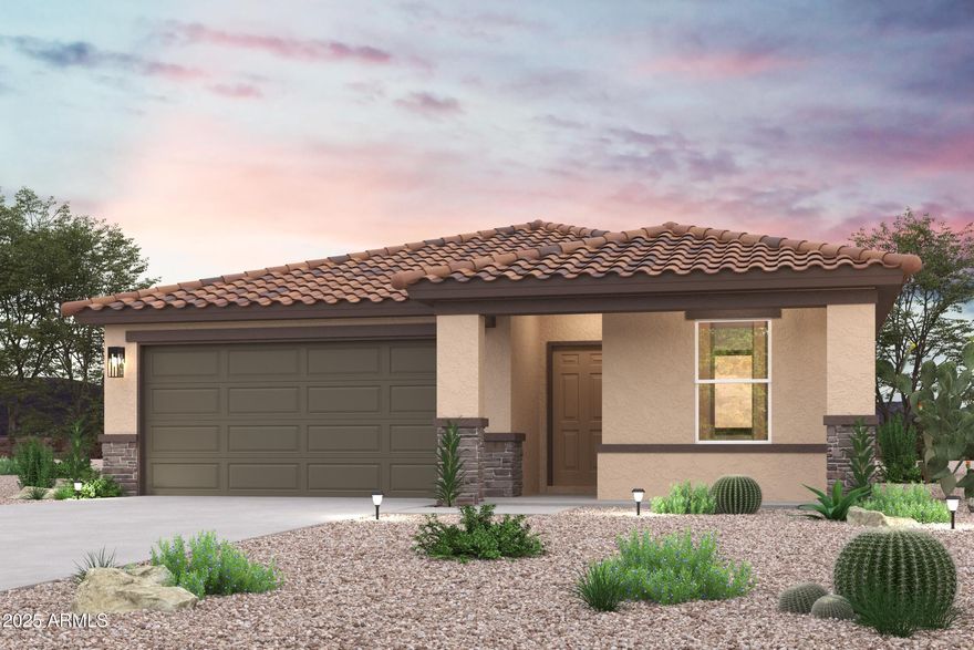 Discover Your Dream Home in the Bisbee Ranch! Step into the Gilbert Plan, a stunning new residence offering modern elegance and versatility. This beautiful home features stunning kitchen cabinetry, quartz countertops, and LG appliances, including a smooth-top range, built-in microwave, and dishwasher. Unwind in the spacious primary suite with dual vanity sinks, a walk-in closet, and two additional bedrooms and another full bath. Energy-efficient features like Low E insulated dual pane windows and a one-year limited home warranty ensure peace of mind. In addition, this home offers a covered patio and a 2-car garage.