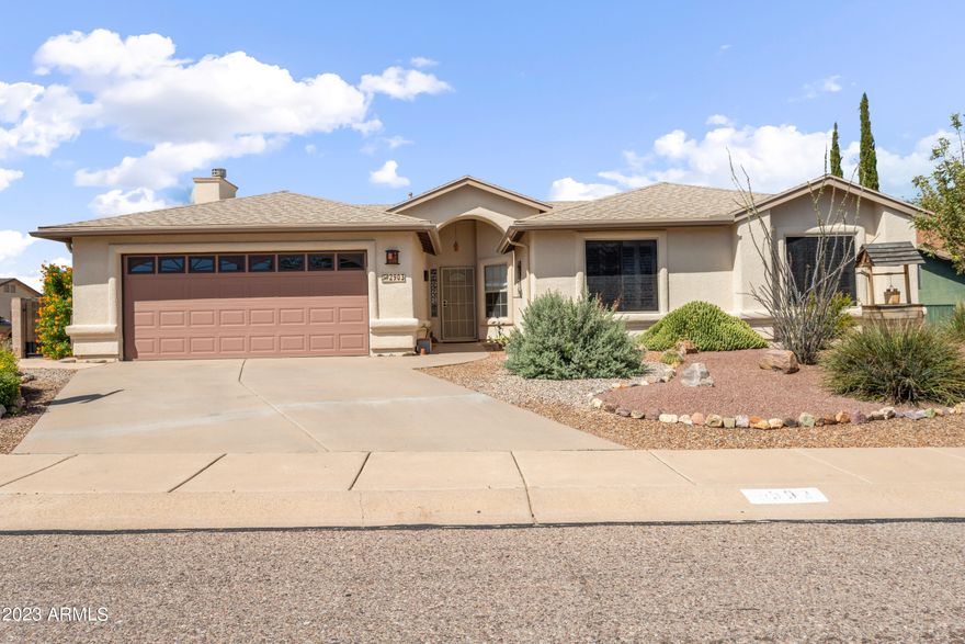 Energy efficient home with brand new GE stainless steel kitchen appliances, newly installed solar system and new roof with a 30-year warranty. Beautifully landscaped front and back yards with multiple fruit trees and hedges which provide backyard privacy. Large corner lot with gorgeous views of the Huachuca Mountains. Interior contains updated Corian countertops, designer lighting and window treatments, ceiling fans and flooring that is less than 7 years old. Home has 2 fireplaces, a rare find! Living room has beautiful custom built maple wood shelving unit. This home is a golfer's paradise, situated less than 1 mile to PDS Golf and Country Club and less than 5 miles to the Mountain Vista public golf course. Close proximity to schools, hiking/biking trails and camping opportunities makes this home a must see. Sellers will consider conveying certain furniture items with an acceptable offer. Low interest (1.49%) solar loan balance will need to be assumed by buyer. Inquiries about loan specifics and electric bill benefits are encouraged. Don't miss out on owning this fabulous home.