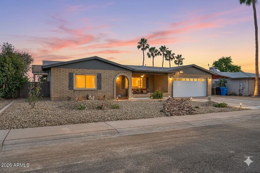 Reata Village is one of Glendale, Arizona's last quiet no-HOA pockets of 1970s block-built ranches. This 1,817 sq ft single-story is the one that's been done right. Layered 2022, 2024, and 2026 updates on a solid 1979 foundation: new 2024 asphalt shingle roof with decking, fresh exterior paint, Desert King double-pane windows, owned solar panels.

Three bedrooms, 2 baths, nine-plus-foot flat ceilings. The primary suite lives like its own retreat: private exterior entrance, sitting area, walk-in closet, maple butcher block built-ins, and a fully remodeled 2022 en-suite. Two additional bedrooms, a flexible bonus space, and inside laundry. A beehive fireplace anchors the great room with formal dining and a breakfast room on either side. 22-mil LVP and fresh 2026 interior paint throughout. The kitchen runs everyday life with newer stainless steel appliances, an electric range, and a rare walk-in butler's pantry with a walnut butcher block counter and custom shelving.

Out back is where the home earns its reputation. The play pool was fully remodeled in 2024 with new pebble, RGB lighting, auto-leveler, custom cover, and all-new equipment. A new gazebo on a poured concrete pad. Mature citrus trees from 1979 share the lot with newer 2021 plantings. Full xeriscape on a Hydrawise smart irrigation controller. Three distinct outdoor zones for morning coffee, quiet evenings, and weekends with friends.

Smart and efficient: Honeywell thermostat, Ring doorbell and flood cameras, Ethernet in every room, heat pump with annual tune-ups, new 2024 water heater.

Two-car attached garage with new 2026 insulated door and smart opener. RV gate and dedicated RV parking. Included 10x10 aluminum storage shed. Minutes to Loop 101, Bell Road shopping, and the Arrowhead corridor.

Reata Village stays quiet. This one is move-in ready. Reach out to Harlequin Homes Group for a private showing.