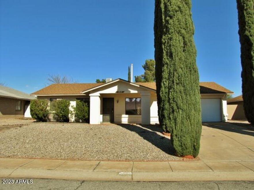 This 3BR/2BA/2CG, 1042 sq.ft. home is centrally located in Sierra Vista, AZ minutes from Ft. Huachuca, schools and shopping. This home includes central A/C, plenty of living space and a large fenced backyard. Call today.