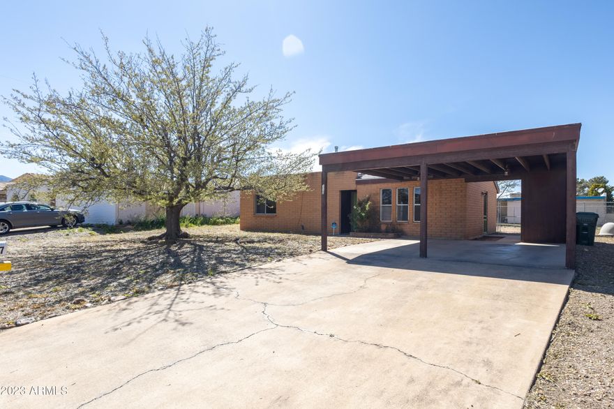 Charming 2 bedroom, 2 bath house just minutes from Fort Huachuca! Eat in kitchen, fireplace, vaulted ceilings and storage shed. The backyard features a spacious outdoor living area with a gazebo, enclosed by a chain link fence. Roof updated in 2022.