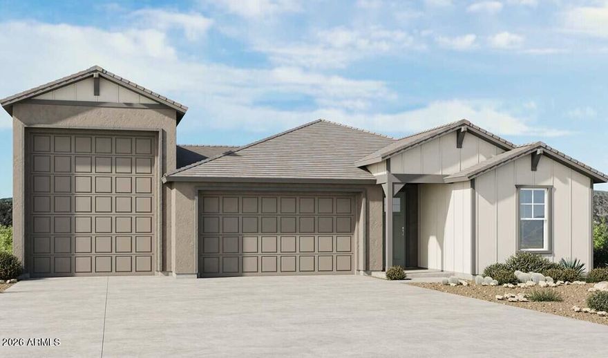 What's Special: RV Garage | Deep Backyard | North Facing Lot | Flex Room. New Construction - July Completion! Built by America's Most Trusted Home Builder. Welcome to the Embark at 5429 W Coplen Farms Road in Salero at Laveen Vistas Journey Collection! A home designed to truly make a lasting impression, this floor plan blends comfort with thoughtful functionality. Along one side of the home, two secondary bedrooms share a full bath and are conveniently located near the laundry room and a flexible space ready to be personalized for your lifestyle. The welcoming foyer offers access to a powder room, a two-car garage, and an impressive RV garage for added storage and ease. At the heart of the home, a bright open-concept great room flows into the casual dining area and kitchen with a central island, creating an inviting space to gather. Tucked away for privacy, the primary suite feels like a peaceful retreat with a roomy walk-in closet and a spa-inspired primary bathroom. Salero Journey Collection offers a warm, welcoming neighborhood atmosphere just minutes from South Mountain Park, giving you effortless access to the desert's natural beauty. Its prime location near the Loop 202 South Mountain Freeway also provides quick, convenient connections to major destinations throughout the Valley. Additional Highlights Include: added wall with door to enclose RV garage, multi-slide class door at great room, double gate in place of standard, paver front porch, RV clean out, RV garage pre-wire for future HVAC mini split, linen painted cabinets. 42" uppers quartz kitchen countertops in pebble white, single bowl undermounted stainless steel sink, gourmet kitchen, 220V/50A EV pre-wire in 2-car garage, added 4 can lights to great room, ceiling fan pre-wires in bedrooms, great room, flex, and covered patio, engineered marble countertops at bathrooms, AZ sleeve at great room, tiled kitchen backsplash, undermounted led tape lights at kitchen for backsplash, pre-plumbed for water softener, and gas line for future outdoor kitchen. MLS#7016853