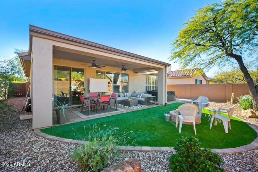 Welcome to this beautifully updated home tucked away on a quiet cul-de-sac within the prestigious Anthem Country Club. Thoughtfully remodeled, the kitchen has been opened up to create a bright, open living space and features new quartz countertops, a stylish backsplash, gas stovetop and seamlessly flows into the main living areas—perfect for everyday living and entertaining.
Step outside to a completely redone backyard designed for Arizona living, complete with low-maintenance turf, an above-ground hot tub, sun shades on the back patio, fire pit  and breathtaking mountain views that create the perfect setting to relax or host friends. The garage is a standout feature, offering epoxy floors, insulation, and an additional five feet of depth! Living in Anthem Country Club means enjoying gua rd-gated security and access to resort-style amenities, including championship golf courses, pools, fitness centers, tennis and pickleball courts, walking trails, parks, and vibrant community events. This home combines tasteful updates, functional improvements, and an unbeatable lifestyle in one of Anthem's most sought-after communities.