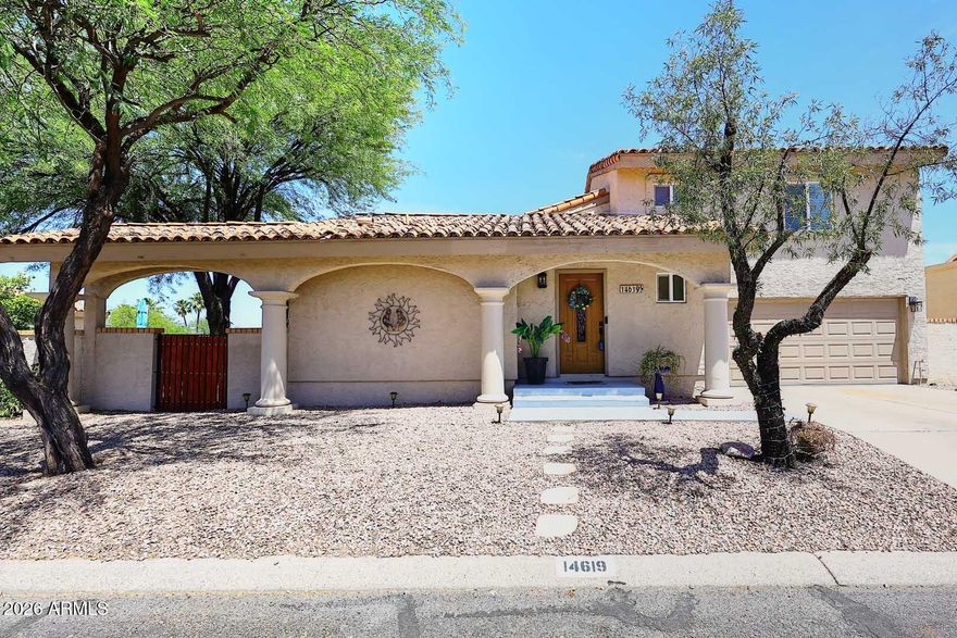 3% seller concession offered to buyer for closing costs and or loan interest rate buy down. Unobstructed mountain views! Beautifully updated home with an open-concept kitchen featuring eat-in dining, breakfast bar, Quartz countertops and large island, ample storage, and a walk-in pantry. Built-in workspace with sliding barn door, ideal for a home office or study nook. Just off the kitchen, enjoy a functional patio area perfect for your BBQ grill. The inviting living room offers a cozy wood-burning fireplace. Spacious primary bedroom includes a barn door entry to the sizeable walk-in closet and a private balcony with jaw-dropping Four Peaks mountain views. Flexible ''hidden'' bonus/storage room adds versatility. Step outside to a peaceful backyard with a sparkling pool, mountain views, pergola-covered patio, and extended paver patio--ideal for relaxing or entertaining.