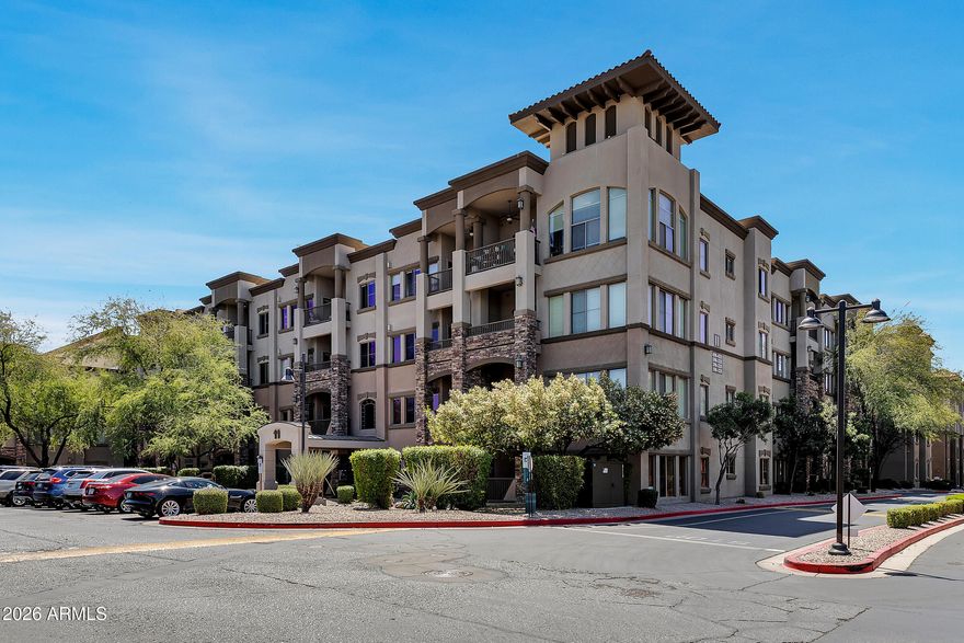 Perfect Lock and leave or full time resort living in Toscana at Desert Ridge.  Spacious 1 bedroom/1 bath condo on the ground floor.  Reserved secured parking in the building.  Move in ready and fully furnished.  24 hour guard gated, 2 heated pools and spas, locker rooms with steam rooms, state of the art fitness center, full time concierge.  Walking to over 100 shops and restaurants.